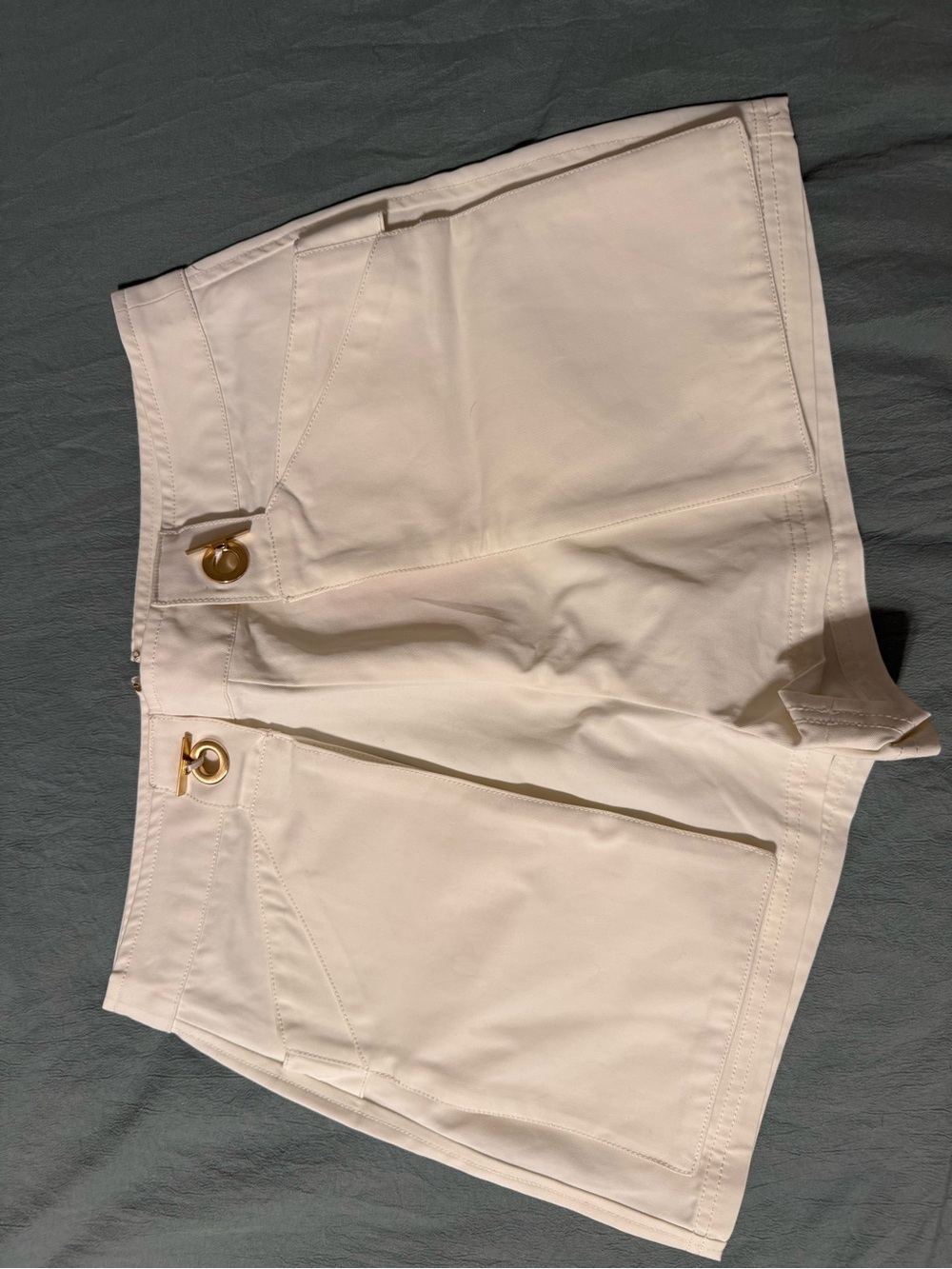 Cult Gaia White High-Rise Shorts with Gold Button Detail